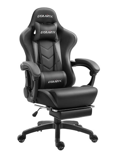 Buy Dowinx Gaming Chair Ergonomic Office Recliner for Computer with Massage Lumbar Support, Racing Style Armchair PU Leather E-Sports Gamer Chairs with Retractable Footrest (Black&Gray) in UAE