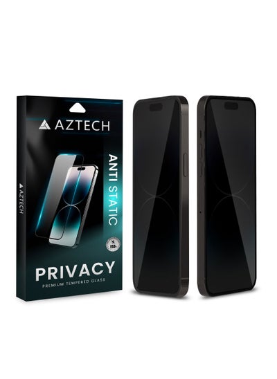 Buy AZTECH Premium Privacy Tempered Glass for iPhone 15 Plus with Anti Static, 9H hardness tempered glass, perfect clarity, almost invisible, Fingerprint, oil and stain resistance and smooth touch and unrivalled sensitivity includes free cleaning wipes for making easy to clean and apply. in UAE