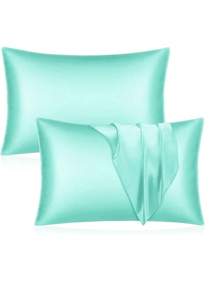 اشتري Satin Silk Pillow Case Cover for Hair and Skin, Soft Breathable Smooth Both Sided Silk Pillow Cover Pair (Standard - 50 x 65cm - 2pcs - Turquoise) في الامارات