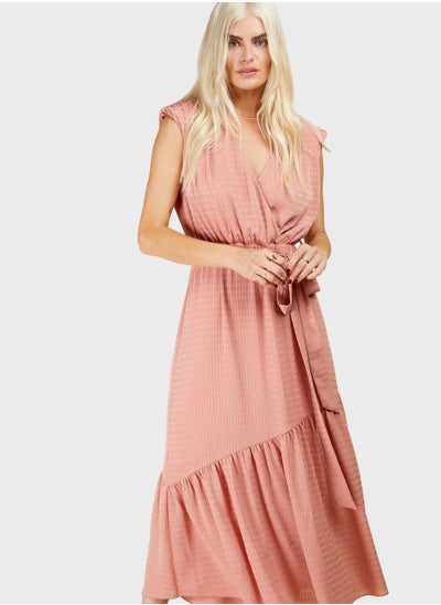 Buy Surplice Neck Belted Wrap Dress in Saudi Arabia