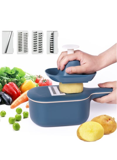 Buy Multifunction Slicer Veggie Dicers Food Choppers Cutter with 4 Replaceable Blades and Container Steeless Vegetable Slicer for Carrot Potato Vegetables in Saudi Arabia