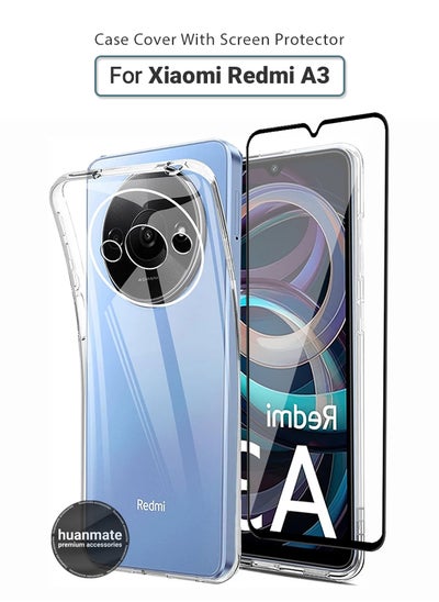 Buy 2 in 1 Xiaomi Redmi A3 Protection Pack - Ultra Clear Shockproof Case & Edge-to-Edge Screen Protector, 360 Degree Protection, Back Cover & Screen Protector for Xiaomi Redmi A3 in Saudi Arabia