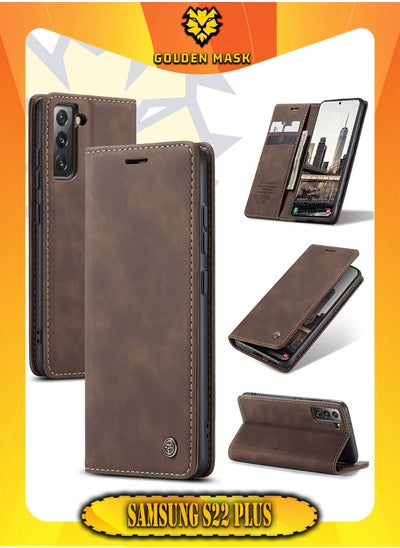 Buy for Samsung S22 Plus Flip Wallet Leather Cover with Card Holder (Brown) in Egypt