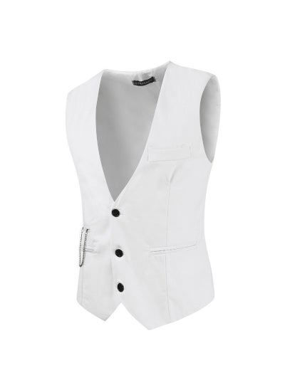 اشتري 2023 New Mens Casual Vest British Slim Fit Waistcoat with ChainWhite White في السعودية