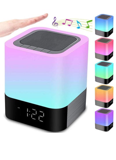 اشتري Night Lights Bluetooth Speaker, Alarm Clock Bluetooth Speaker Touch Sensor Bedside Lamp Dimmable Multi Color Changing Bedside Lamp, MP3 Player, Wireless Speaker with Lights في السعودية