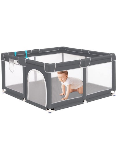 Buy Baby Playpen, Extra Large Playard for Babies, Portable Indoor Outdoor Toddlers Safety Play Yard Activities with Breathable Mesh&Zipper Door,Grey-120×120cm in Saudi Arabia