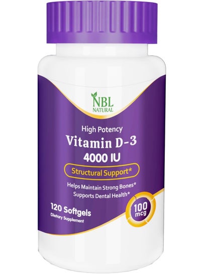 Buy Vitamin D3 4000 IU Helps Support Immune Health, Strong Bones and Teeth, & Muscle Function 120 Softgels in UAE