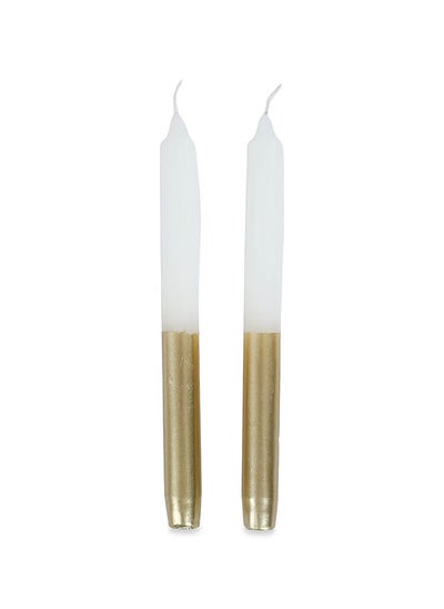 Buy Gala 2-Piece Dinner Candle Set, Gold & White - 2x24cm in UAE