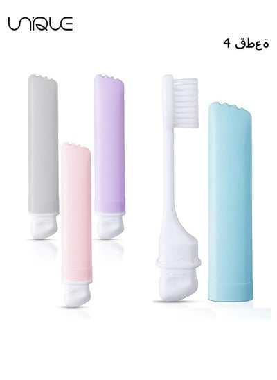 Buy 4 Pieces Travel Toothbrushes, Mini Folding Toothbrush Come with a Toothbrush Box, Soft Bristle Portable Toothbrush for Travel, Hiking, School, Business Trip（Macaron Color） in UAE