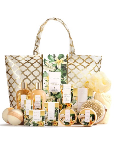 Buy Spa Luxetique Gift Baskets for Women, Vanilla Scent Spa Gift for Women, 15 Pcs Self Care Gifts Including Bubble Bath, Massage Oil, Bath Salt, Bath Bombs and Luxury Tote Bag, Birthday Gifts in Saudi Arabia