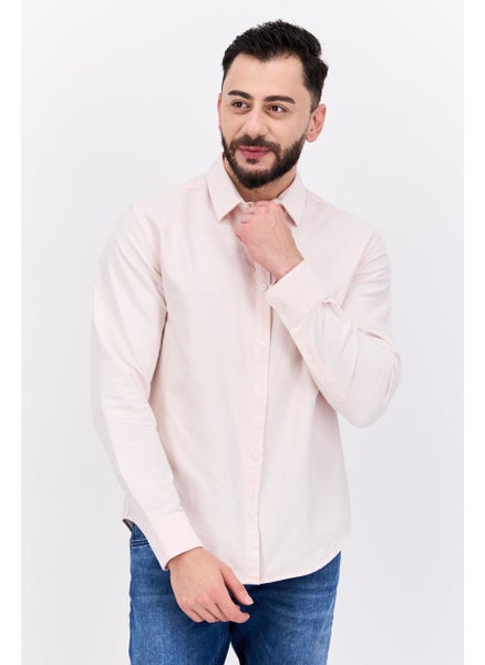 Buy Men Regular Fit Plain Long Sleeve Casual Shirts, Pale Pink in Saudi Arabia