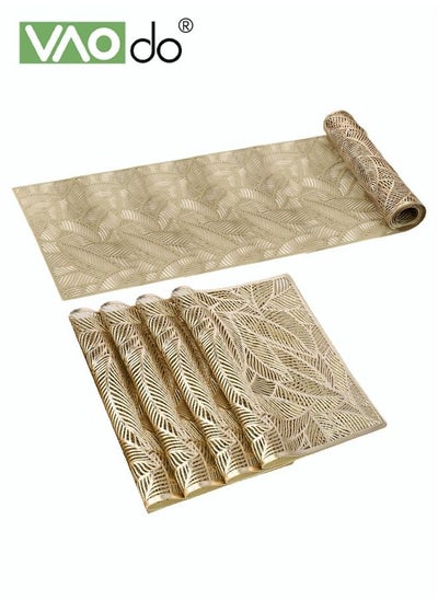 اشتري 5PCS Placemats and Table Runners Hollow Design Bronzing Solid Color Waterproof Oil-proof Heat-insulated Table Decoration Table Runners 180*35cm Placemats 30*45cm في الامارات