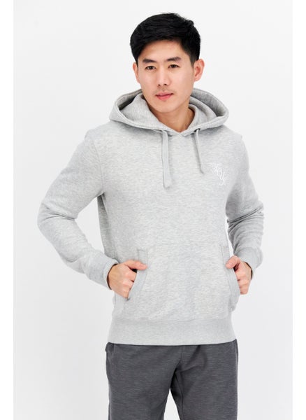 Buy Men Hooded Brand Logo Sweatshirt, Light Grey Heather in UAE