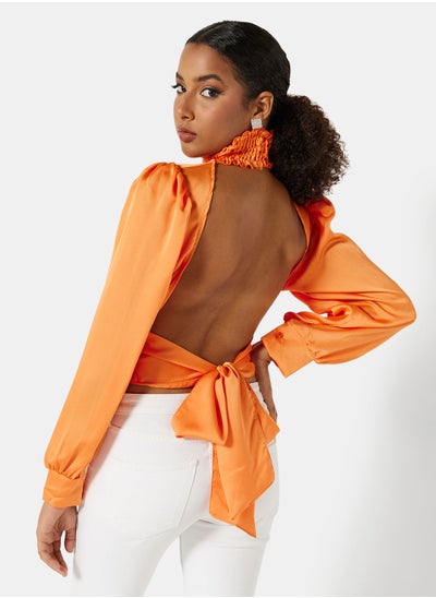 Buy Open Back Satin Crop Top in UAE