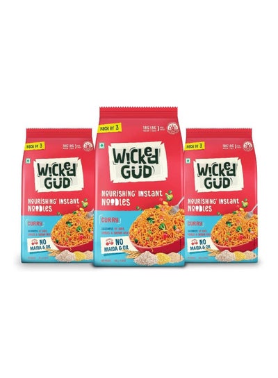 اشتري WickedGud Nourishing Curry Instant Noodles (201gm x 3)| Maida Free | Healthy | Vegan في الامارات