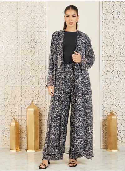 Buy Paisley AOP Abaya, Inner Top and Wide Leg Pant Set in Saudi Arabia