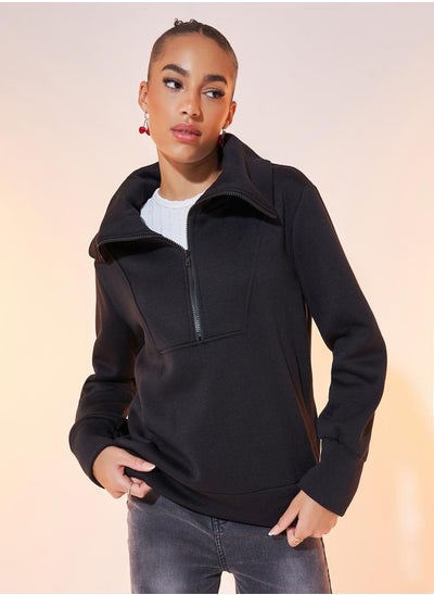 Buy Solid Half-Zip Long Sleeve Sweatshirt in Saudi Arabia