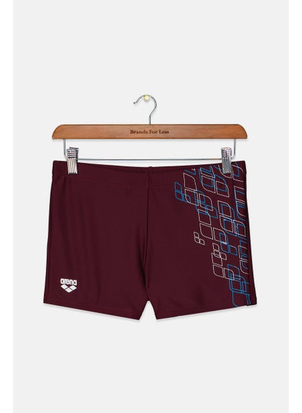 Buy Men Graphic Print Swim Trunks, Maroon in Saudi Arabia