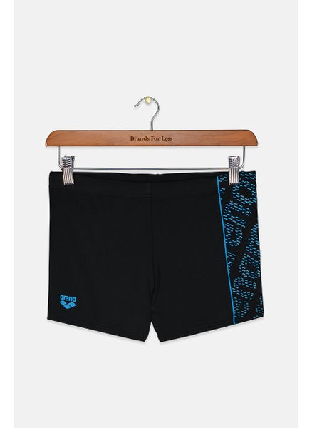 اشتري Men Graphic Print Drawstring Swimwear Trunks, Black and Turquoise في السعودية