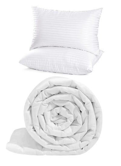 Buy Double Size Quilted Down Duvet Insert Cotton White 240 X 260Cm With 2 Pieces Pillow in UAE