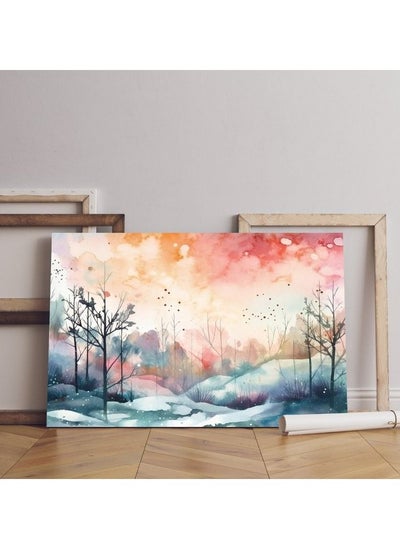 Buy home gallery watercolor painting snowy landscape with snowy Printed Canvas wall art in Egypt