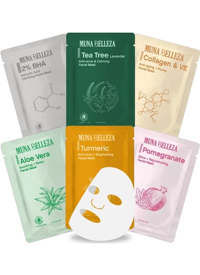 Buy Korean Facial Mask Sheet Pack of 6 - Hydrating and Moisturizing for Fresh Skin Care, Suitable for All Skin Types in UAE