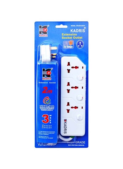 اشتري Power Strips KD1603S Heavy Duty Extension Cord with 3 way Outlets with switches, Charging Socket with 2 meter Heat resistant  Extension Cord (White) في الامارات