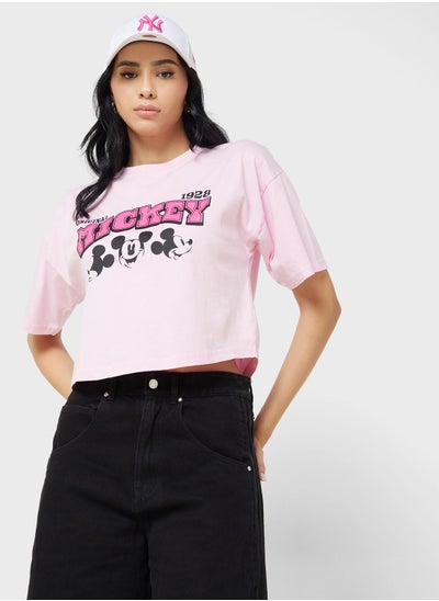 اشتري Mickey Cropped Garment Dye Front & Back Print T-Shirt في الامارات