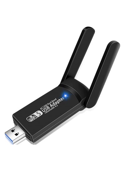 اشتري USB WiFi Bluetooth Adapter, 1300Mbps Dual Band 2.4/5Ghz Wireless Network External Receiver, Mini WiFi Dongle for PC/Laptop/Desktop في السعودية