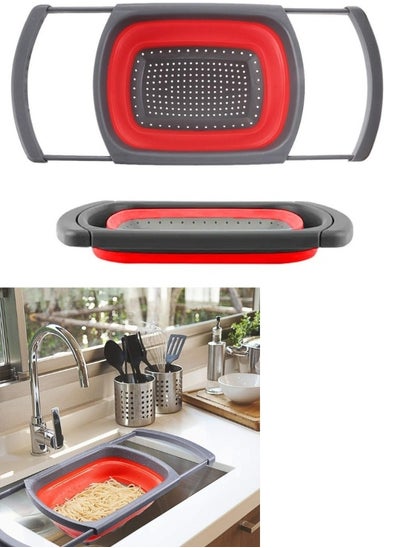 Buy Collapsible Silicone Vegetable Washing Colander Red/Grey in Egypt