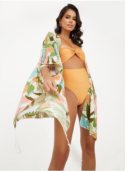 اشتري Tropical Print Tassel Hem Beach Kimono في السعودية