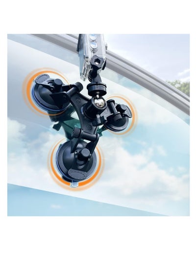 Buy Triple Suction Cup Mount Holder, Action Camera Car Windshield Mount, with 1/4 Threaded Head 360 Degree Tripod Ball Head Mount and Screw, Compatible with Gopro, DJI OSMO Akaso in UAE