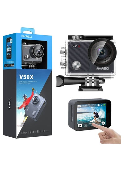 Buy V50X Native 4K30fps WiFi Action Camera with EIS Touch Screen 4X Zoom Web Camera 131 feet Waterproof Camera Support External Mic Remote Control Sports Camera with Helmet Accessories in Saudi Arabia