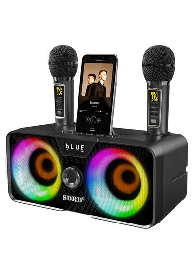 Buy Karaoke Machine with 2 UHF Wireless Microphones, Portable Bluetooth Speaker in Saudi Arabia
