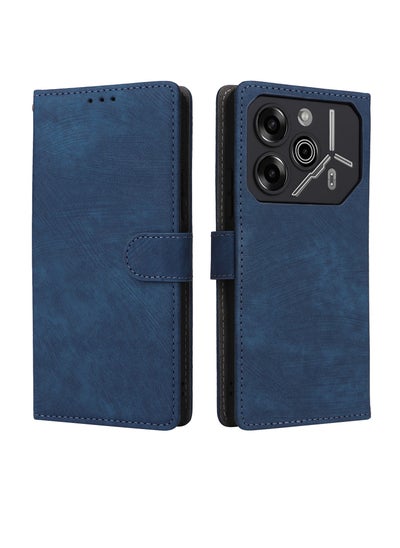 Buy Transsion Tecno Pova 6 Pro mobile phone leather case card holder protective cover multi-function protective case mobile phone case blue in Saudi Arabia