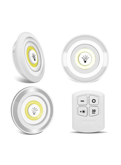 Buy COB Wireless LED Lights | Brightness Adjustable Night Light Wall Light for Dark Closet Cabinet with Timer (White) - Set of 3 Lights and Remote Control in Egypt