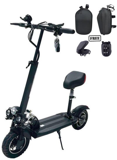 Buy Z2 (E10) Powerful Electric Scooter With Seat, 48V, Foldable, Front & Side Led lights, 1 Year Warranty, Anti-Theft, FREE HANDLEBAR BAG, Black in UAE