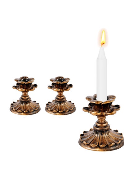 اشتري 2 Pack Vintage Candlestick Holders, Resin Candle Holder Retro Antique Bronze Candle Holder, Suitable for Home Decor, Wedding, Dinning, Party, Anniversary (Bronze, Classic Style) في الامارات