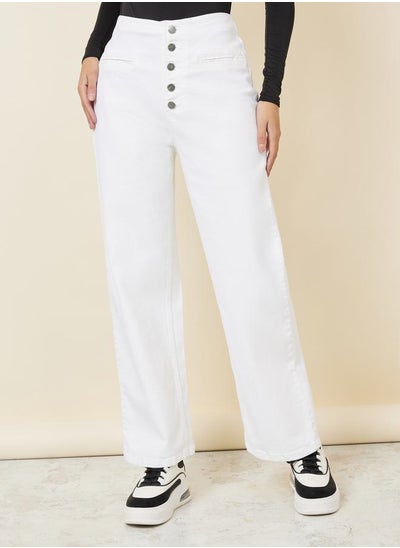 اشتري Multi Button Placket Wide Leg High Rise Jeans في السعودية