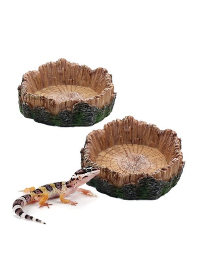 Buy Reptile Feeder Reptile Water Dish Food Bowls Artificial Tree Trunk Reptile Tank Decor Bowl for Leopard Gecko Lizard Spider Scorpion Amphibian Feeding Bowl Decor (2 Pieces ) in Saudi Arabia