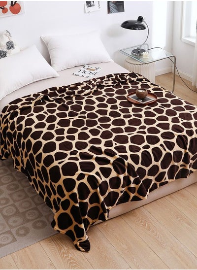 Buy Fleece Blanket 200*230cm Super Soft Throw Brown and Beige Giraffe Design. in UAE