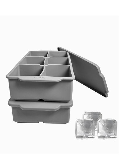 Buy Ice Cube Tray, Ice Cube Maker (Pack of 2) - Flexible 6 Cavity Square Large Ice Cube Trays with Leak Proof Lid, Large Ice Cube Mold, Slow Melting Ice Cube for Chilling Cocktails, Drinks, Juice in UAE