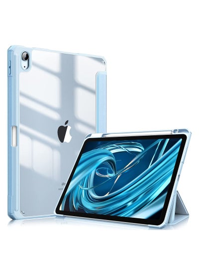 Buy iPad 10th 10.9 Inch Gen Case 2022 Clear Transparent Back Shell Trifold Protective Case with Pencil Holder Shockproof Cover for iPad with Screen Protector (Blue) in UAE