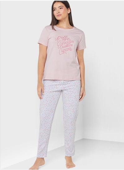 Buy Printed T-Shirt And Pyjama Set in UAE