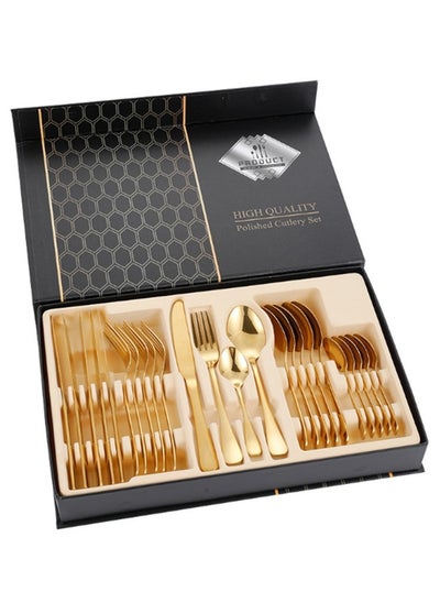 Buy 24-Piece Stainless Steel Cutlery Set golden in Saudi Arabia