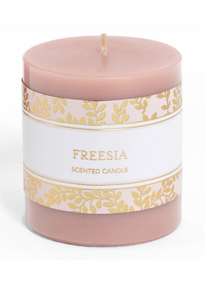 Buy Freesia Pillar Candle, Pink - 7x7.5cm in UAE