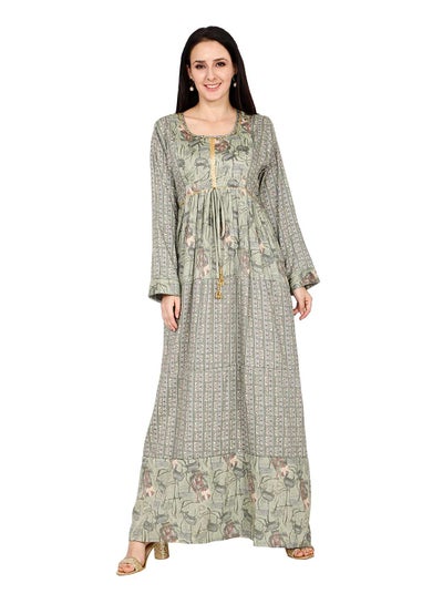 Buy ELEGANT UNIQUE PRINTED LONG SLEEVE STYLISH ARABIC KAFTAN JALABIYA DRESS in Saudi Arabia