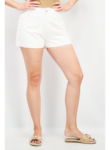 Buy Women Mom Fit Solid Denim Short, White in Saudi Arabia