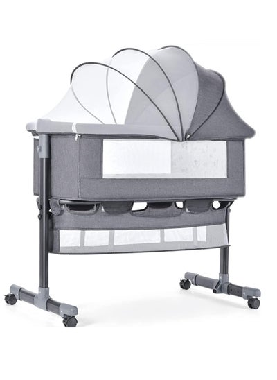 Buy Baby Bedside Crib Baby Bassinet With Large Storage Basket Folding Newborn Bedside Cribs Portable Infant Travel Crib W Side Mesh Adjustable Height and Angle Soft Mattress 360° Swivel Wheels in Saudi Arabia