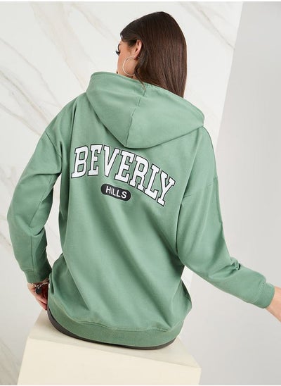 Buy Oversized Beverly Hills Print Longline Hoodie in Saudi Arabia